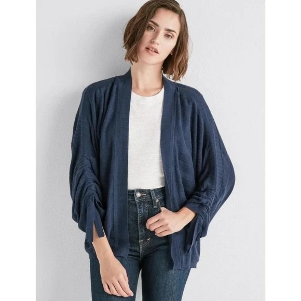Nwt LUCKY BRAND Cinched Sleeve Navy Cardigan, Gently Used, Size L